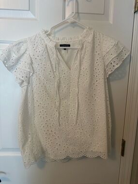 1. State White Eyelet Flutter Sleeve Cotton Blouse